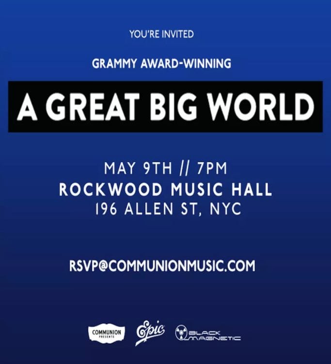 A Great Big World at Rockwood Music Hall on 05-09-2018